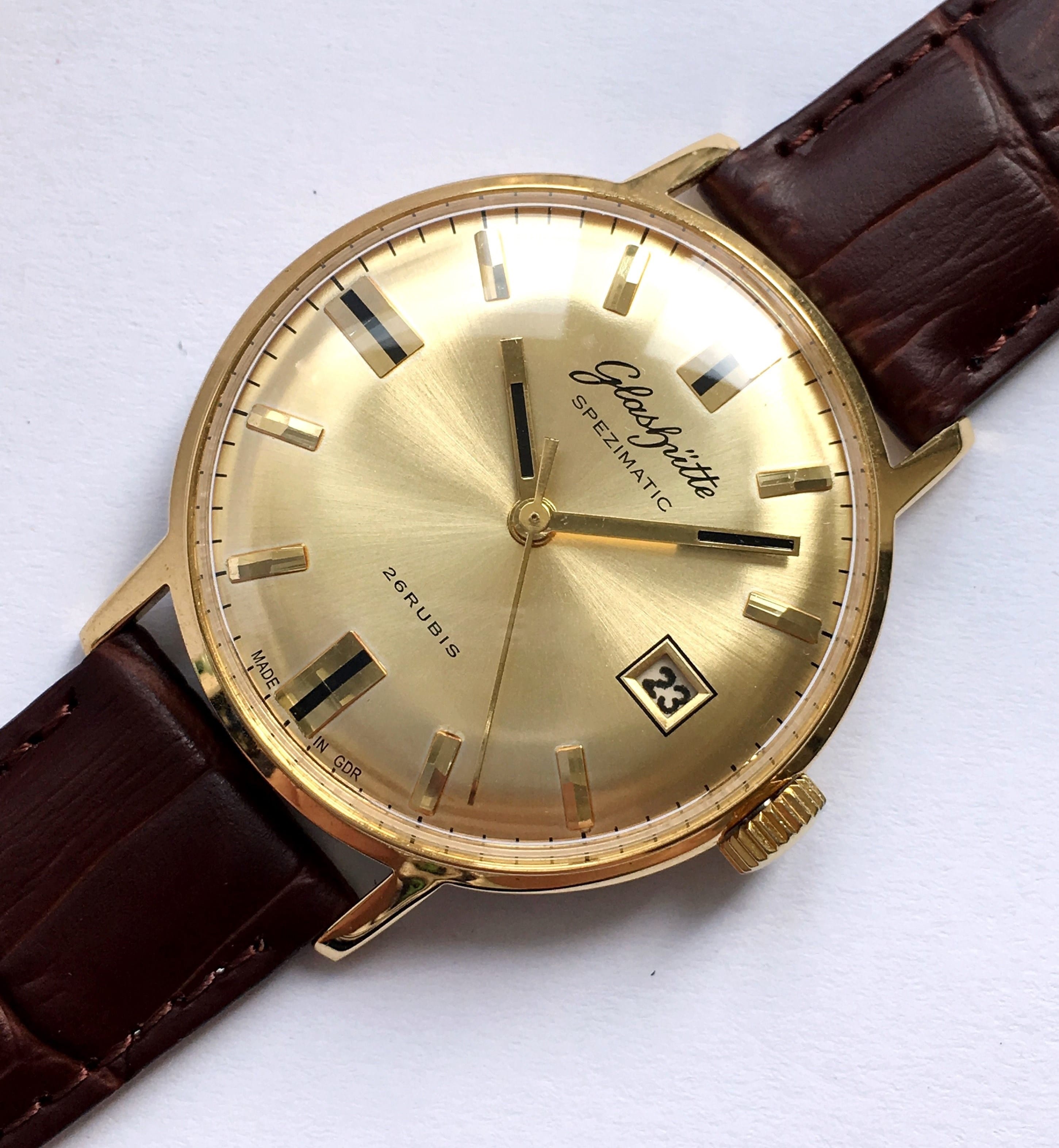 Top Glashütte Spezimatik Automatic golden dial Date | Vintage Portfolio