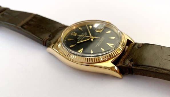 Rolex Vintage Datejust Black Restored Dial Solid Gold 18ct ref 6605