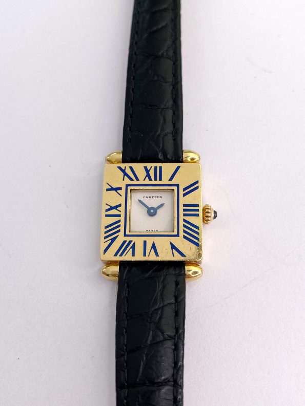 Cartier Obus Vollgold Damen Quartz ref A101 Blau Emailliert SELTEN