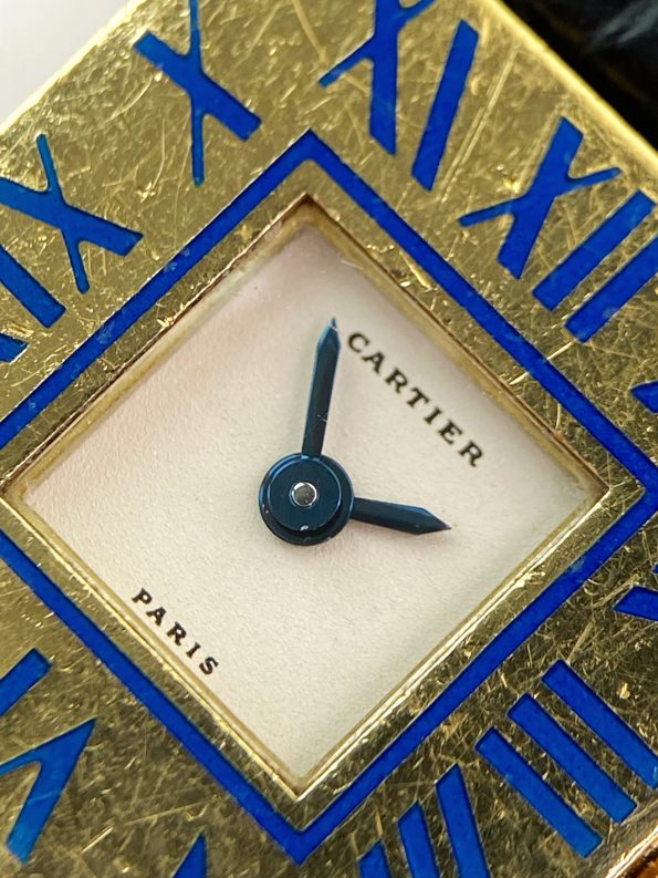 Cartier Obus Vollgold Damen Quartz ref A101 Blau Emailliert SELTEN