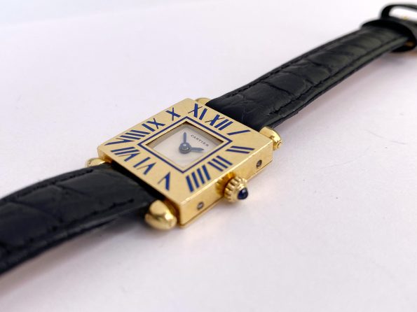 Cartier Obus Vollgold Damen Quartz ref A101 Blau Emailliert SELTEN