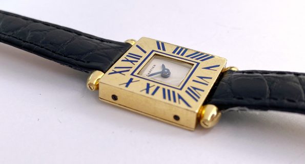 Cartier Obus Solid Gold Ladys Quarz ref A101 Enamel Blue RARE