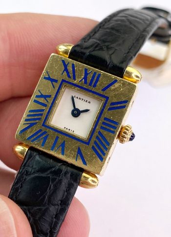 Cartier Obus Solid Gold Ladys Quarz ref A101 Enamel Blue RARE