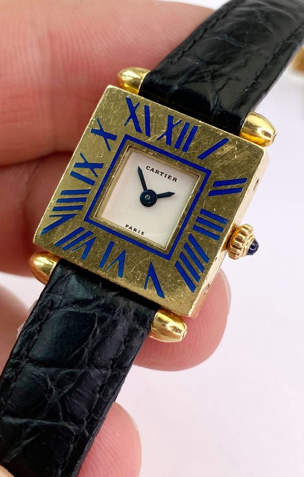 Cartier Obus Solid Gold Ladys Quarz ref A101 Enamel Blue RARE