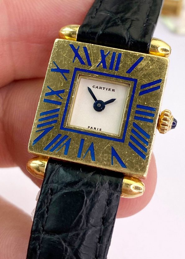 Cartier Obus Solid Gold Ladys Quarz ref A101 Enamel Blue RARE