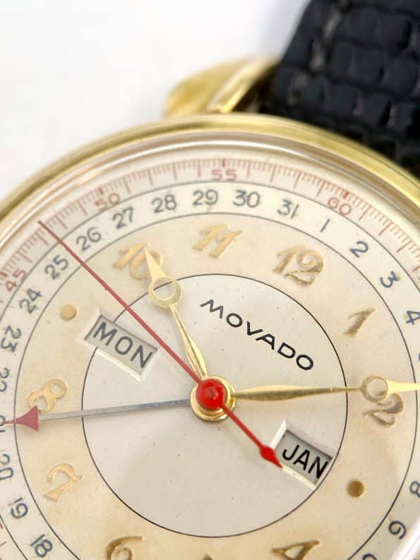 Movado Vintage Triple Date Vollgold Handaufzug Seltenes Ziffernblatt